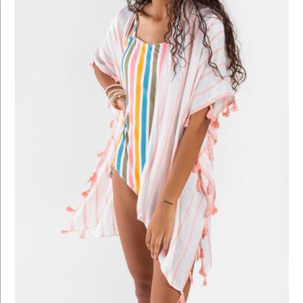 Lightweight Striped Tassel Kimono NWT